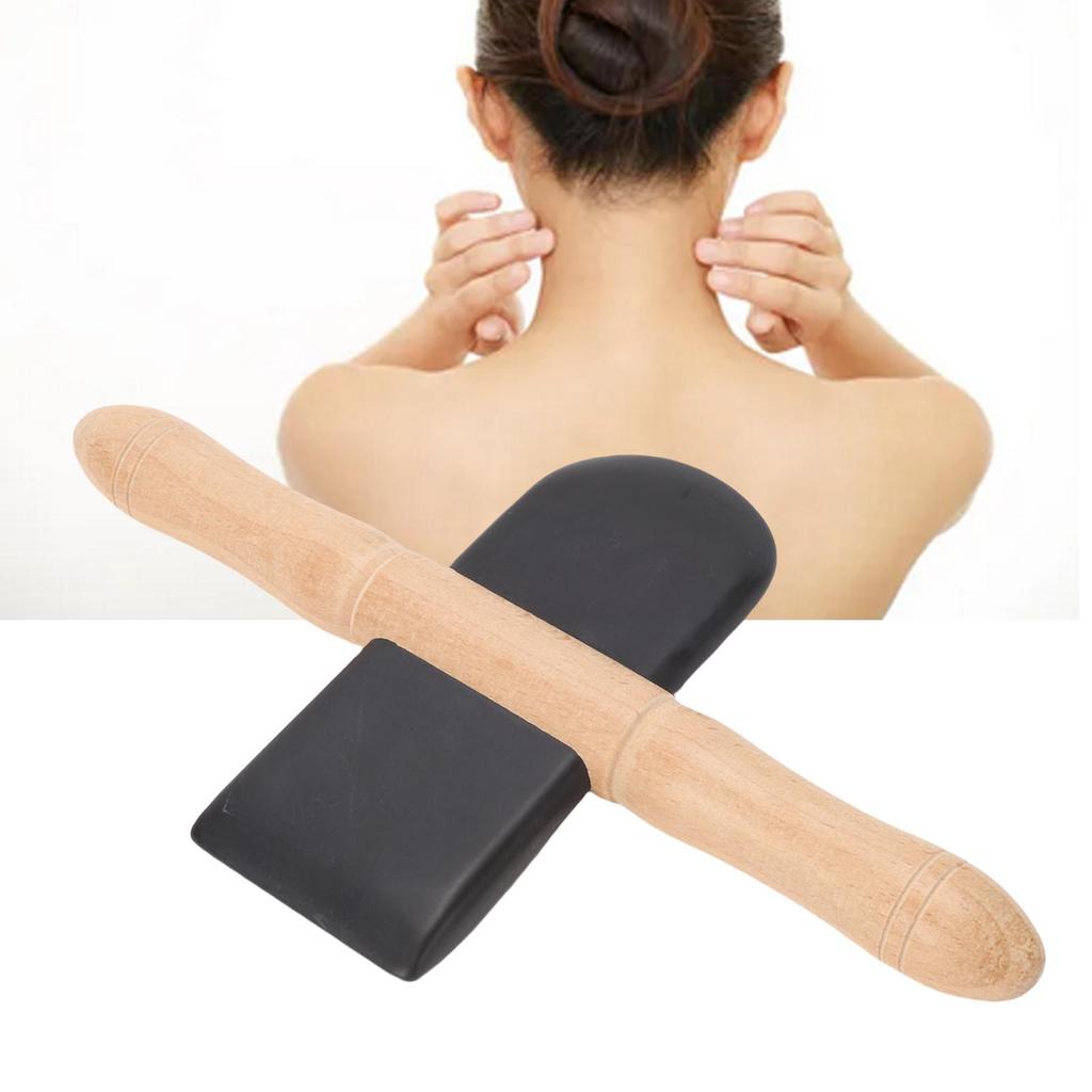 Bian Stone   Sha Tool Wooden Double Handle Stone Scraping Board for Back Legs Arms Neck Shoulder Muscle Relaxation