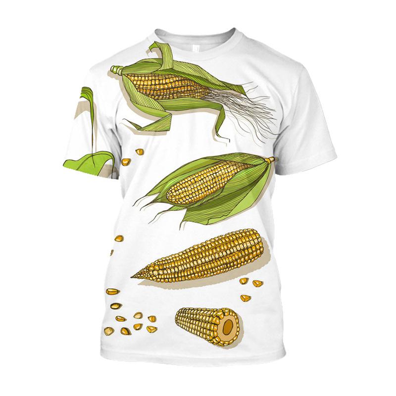 Summer Round Neck 3D Creative Corn Printed T-shirts Fashionable Casual Short Sleeved Children's Boy and Girl Kids Unisex T-shirts