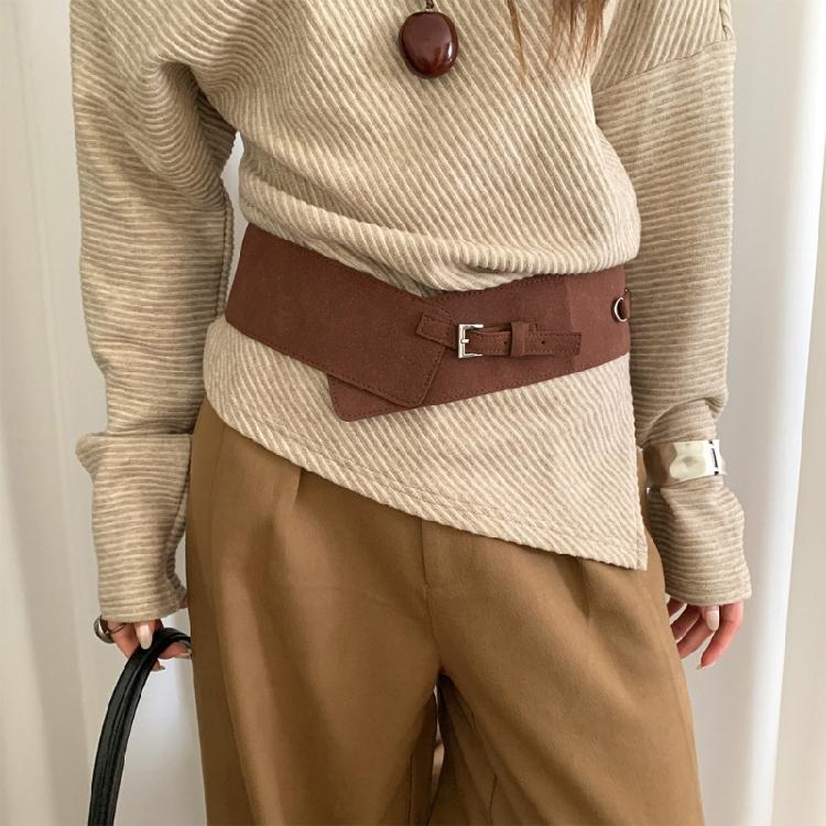 Luxurious Matte Finish Wide Belt PU Waistband Slimming For Women Retro Clasp Two Color Option Easy Styling