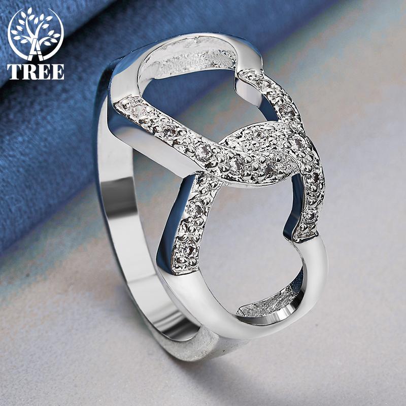 925 Sterling Silber Doppelherz AAA Zirkon Ring Schmuck