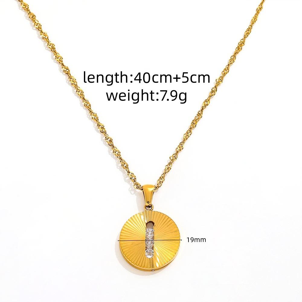 Joolim Jewelry 18K Gold Plated Waterproof Fashion Geometric Round Rectangle Zirconia Pendant Necklace Stainless Steel Jewelry