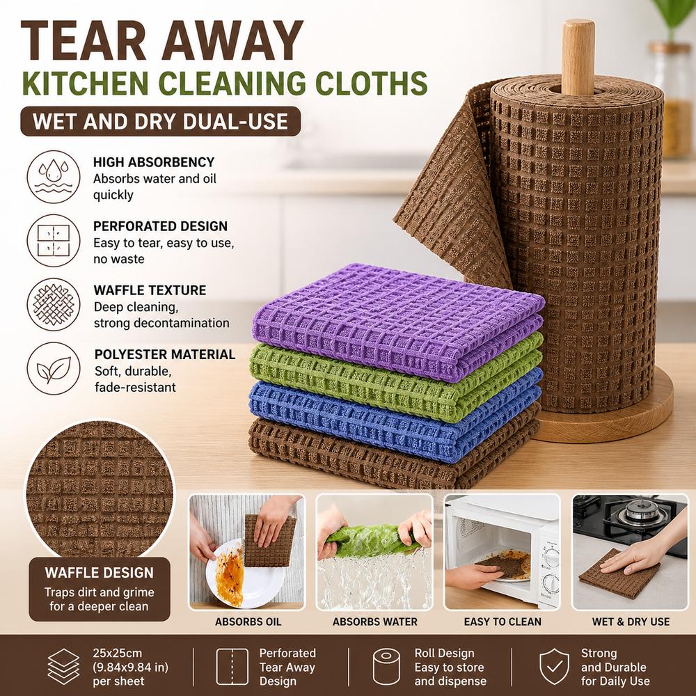 20Pcs/Roll Absorbent Dishwashing Cloths Tear Away Cloth Roll Rag New Cleaning Wipes Wet and Dry
