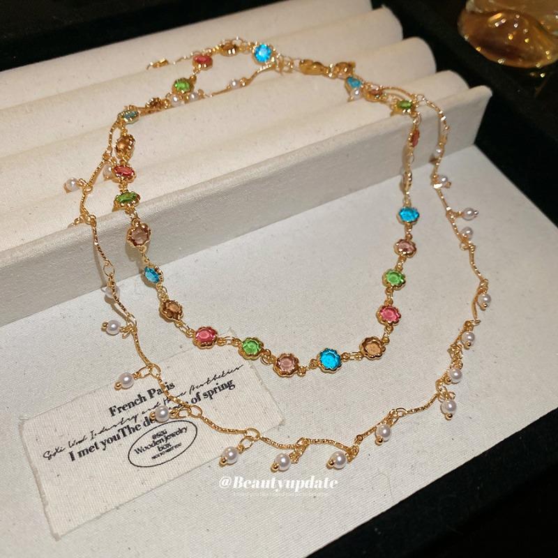 Exotische doppelreihige gestapelte Perlenkette leichte Luxus-High-End-Schlüsselbein-Kette Nischen-Mode-Design Halskettenkette Schmuck