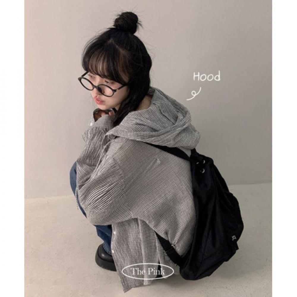 The Pink Overfit Check See Through Hood Shirt