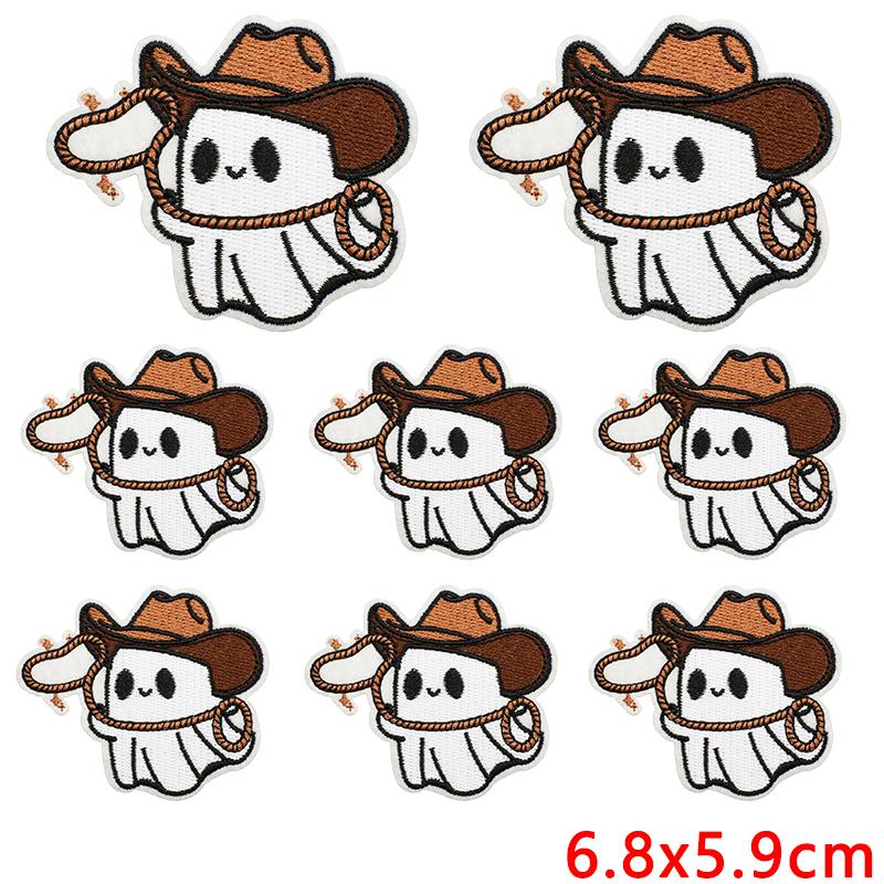 10pcs /Lots Cartoon /Halloween Series Horrible Pumpkin Head Iron On Embroidered Patches Diy Ghost Basketball Iron On Patches 