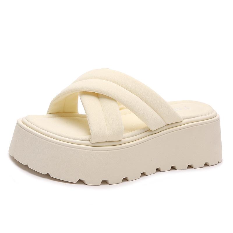 Fashion versatile thick-soled heightening one-word slippers 2025 summer new fairy wind open-toed cross outer wear female cool slippers
