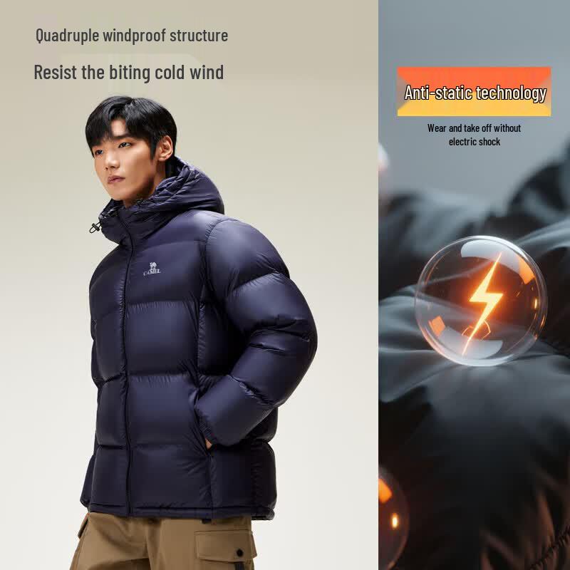 CAMEL Unisex Hooded Anti-Static Thickened Down Jacket