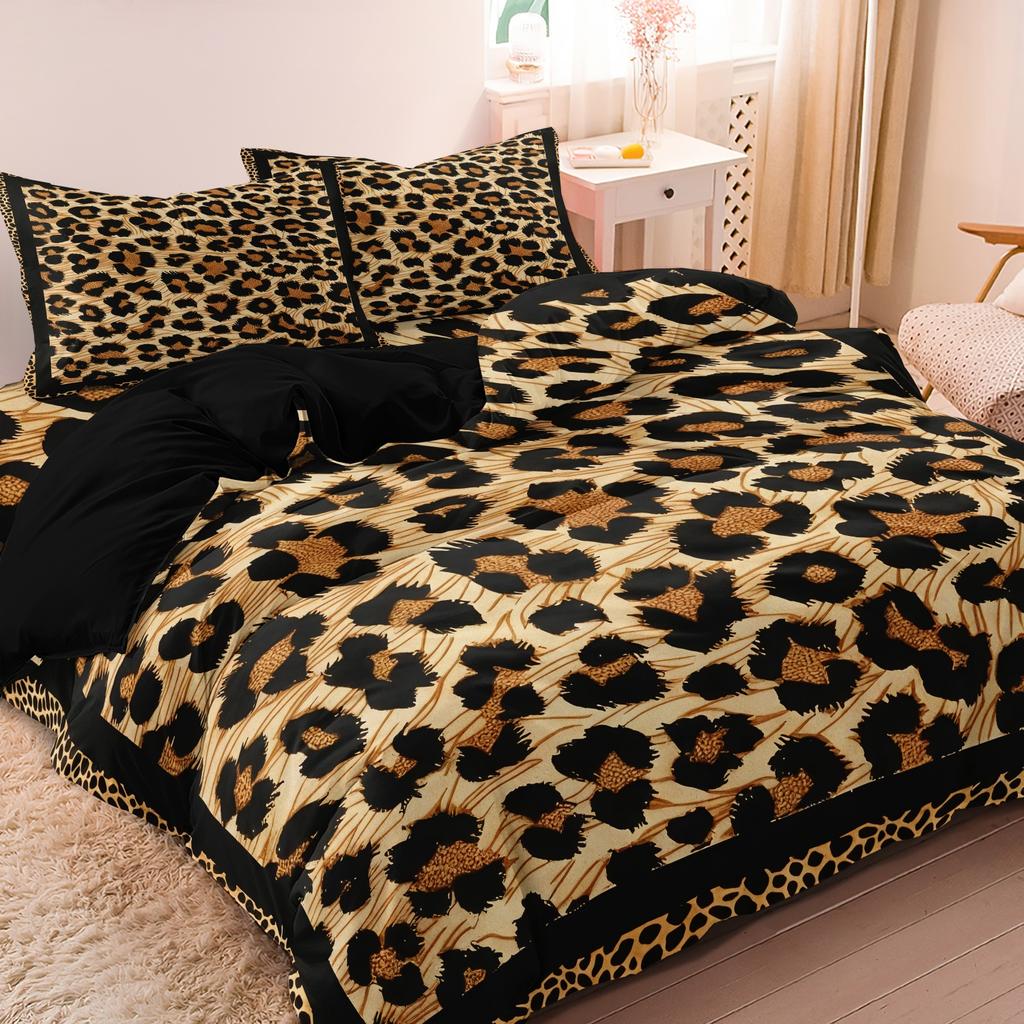 3Pcs Heart Leopard Print Premium Duvet Cover,Animal Print Made Of Soft Breathable Fabric,Home Decoration For Home And Dorm Use