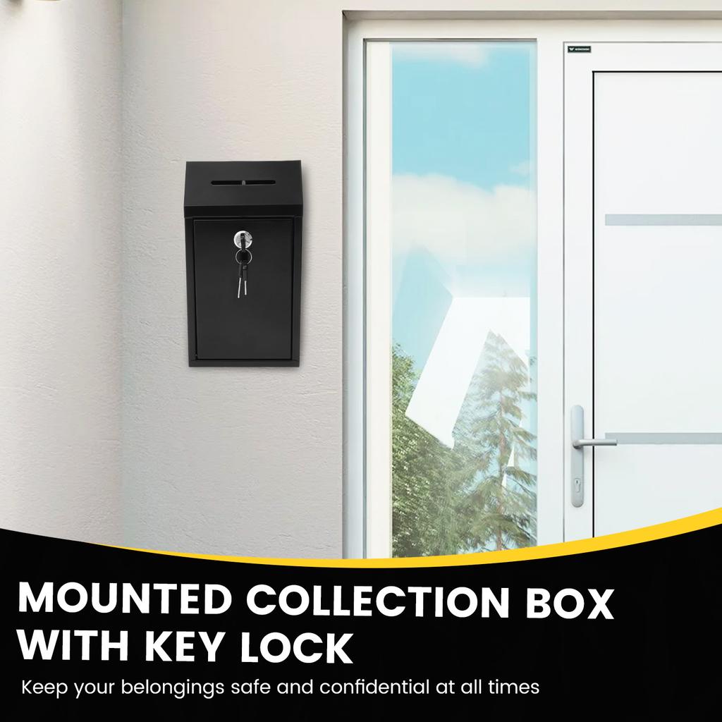 Wall Mounted Mail Box Metal Donation Box with Practical Slot Lock and Key Safe Reliable Cash Drop Box for Home Office Outdoor