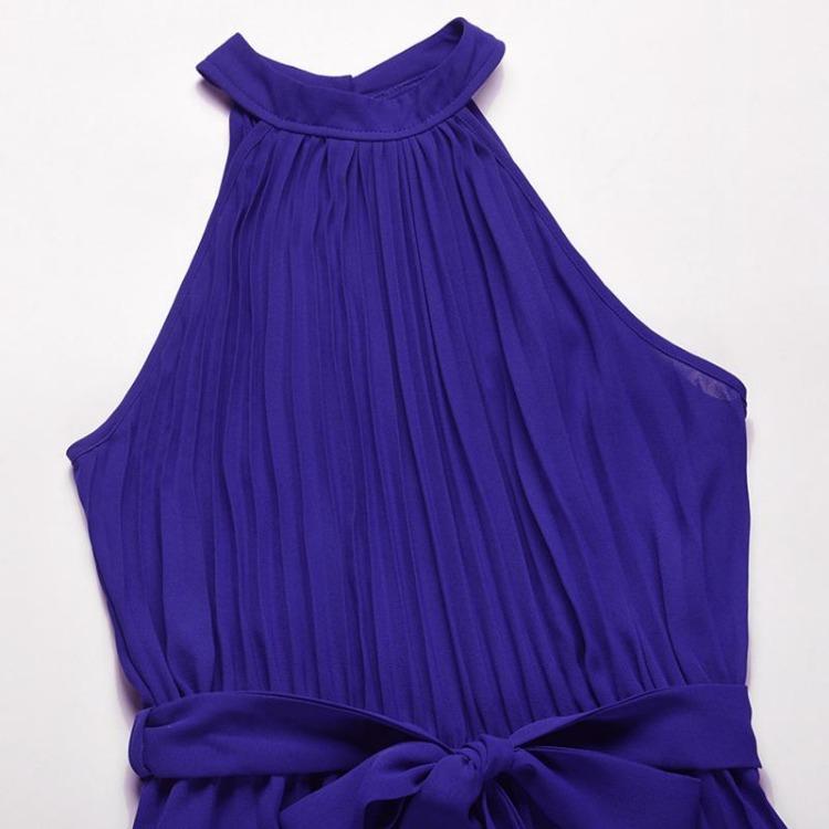 Women Summer Halter Sleeveless Lace Up Slim Wide Jumpsuit Pleated One Piece Trousers