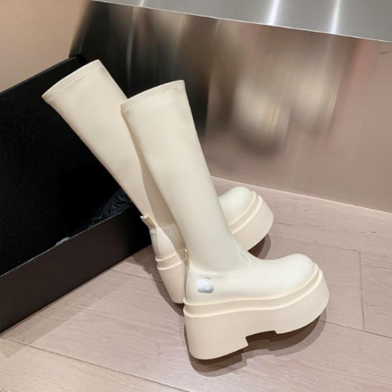 

Elastic Shoes, High Boots, Thick-soled Short Boots, Women s Height-increasing Autumn and Winter Boots 40 білий