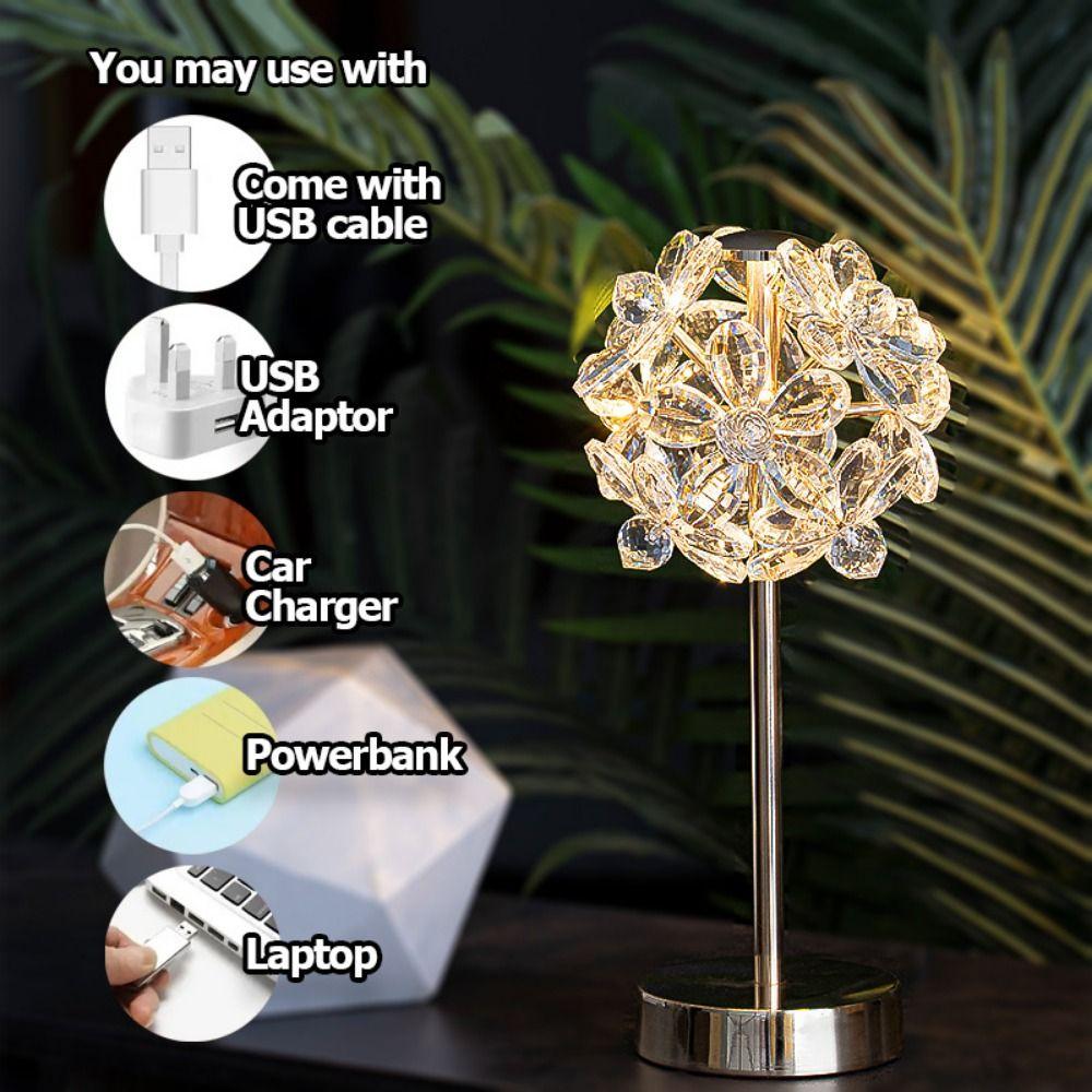 Crystal Lamp Shade Crystal Table Lamp 3 Color Lights Dimmable Decoration Desk Light Soft Lights Romantic Indoor Lighting Home