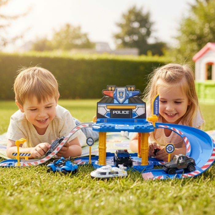 Construction Toy - SHOP-STORY - Police Garage - 40 Pieces - 1 Car Included - 2 Levels