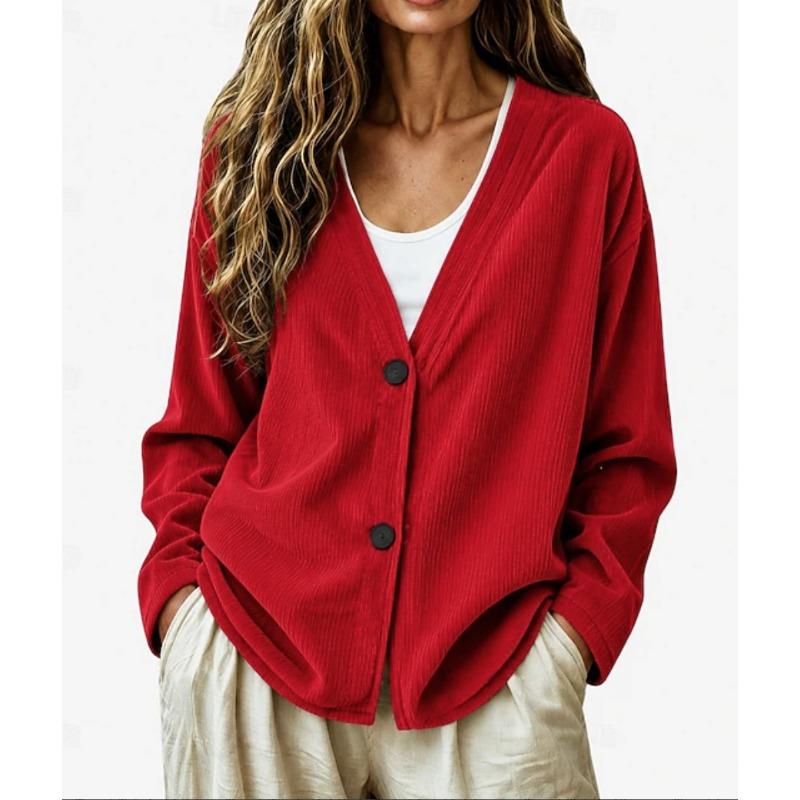 Women S Casual V Neck Button Corduroy Long Sleeve Cardigan Sweatshirt