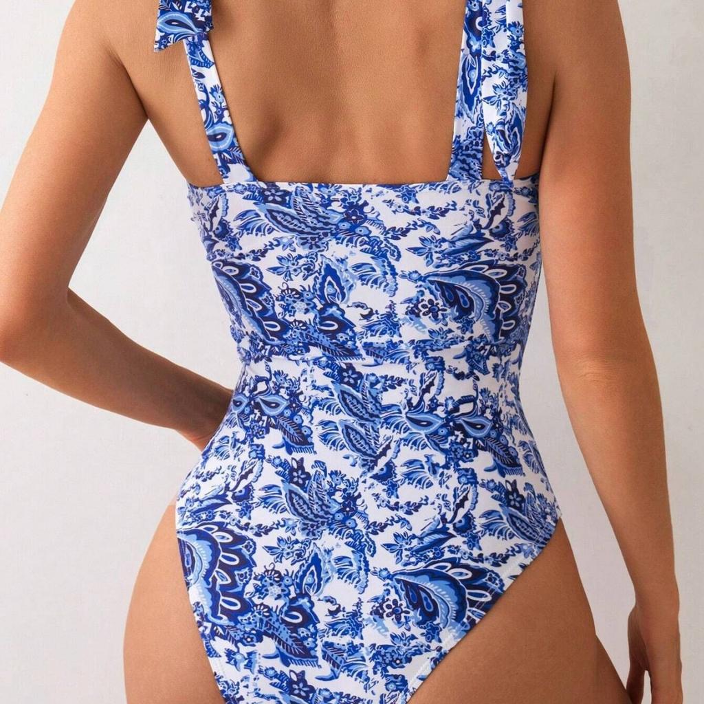 Women's New One Piece Swimsuit Modest Form Fitting Printed Swimwear 0878