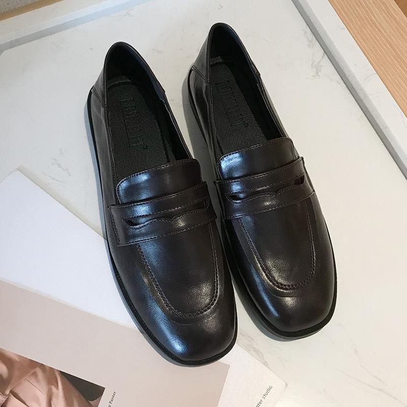 Loafers Women's Summer Thick Low-heeled Single Shoes Neutral Unisex Black Matte Small Leather Shoes Women's Skirt