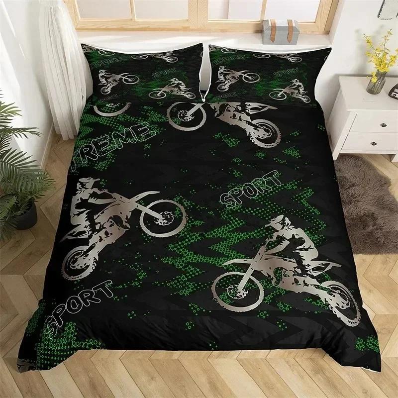 Extreme Sport Duvet Cover Motocross Bedding Set For Youth Teen Boys Room Microfiber 3D Motocross Racing Moves Theme Quilt Cover