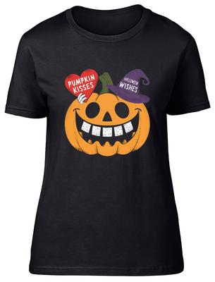 Kürbis Küsse Halloween Wünsche Damen T-Shirt Süßes oder Saures Grusliges Kostüm Tee