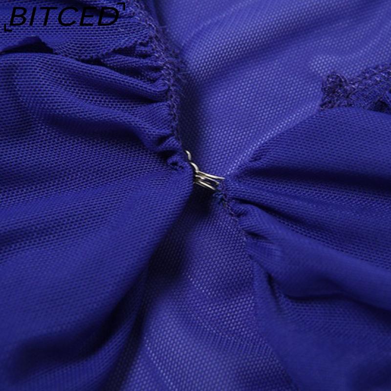 BITCED Fall Women's Solid-Color Slim-Fit Streetwear V-Neck Long-Sleeve Mesh Top