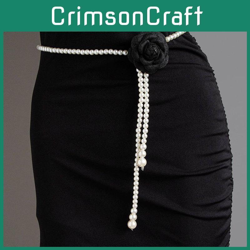 Fashion Pearl Waist Chain With Camellia Flower Decor Women Accessory Dress