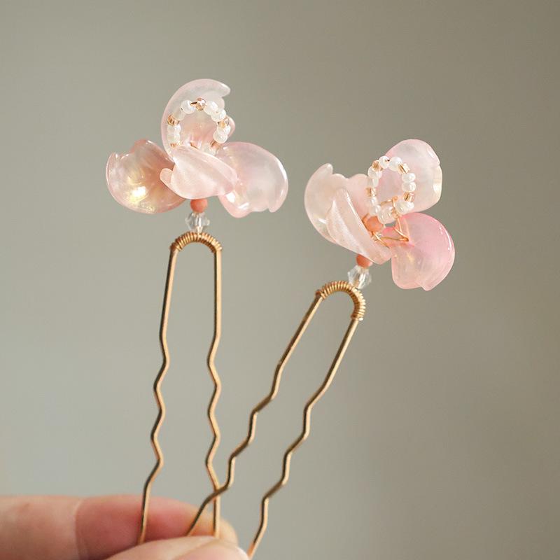 Chinesische Tempel-Haarnadeln im Tang-Stil: Glasblume U-förmige Haaraccessoires für Hanfu-Kostüme und Feen-Make-up