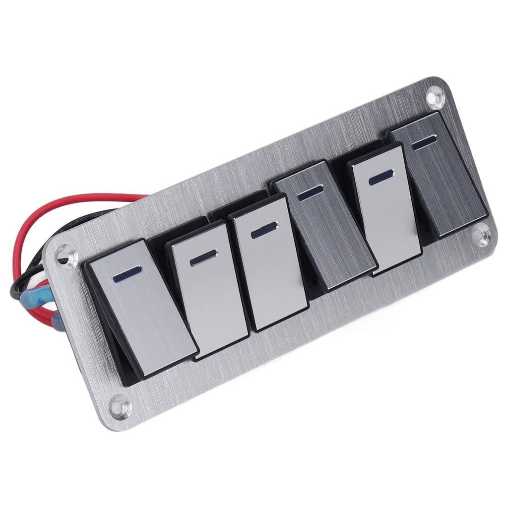 Rocker Switch Panel 6 Gang Waterproof 5 Pin On Off Car Switches 12V‑24V Blue LED