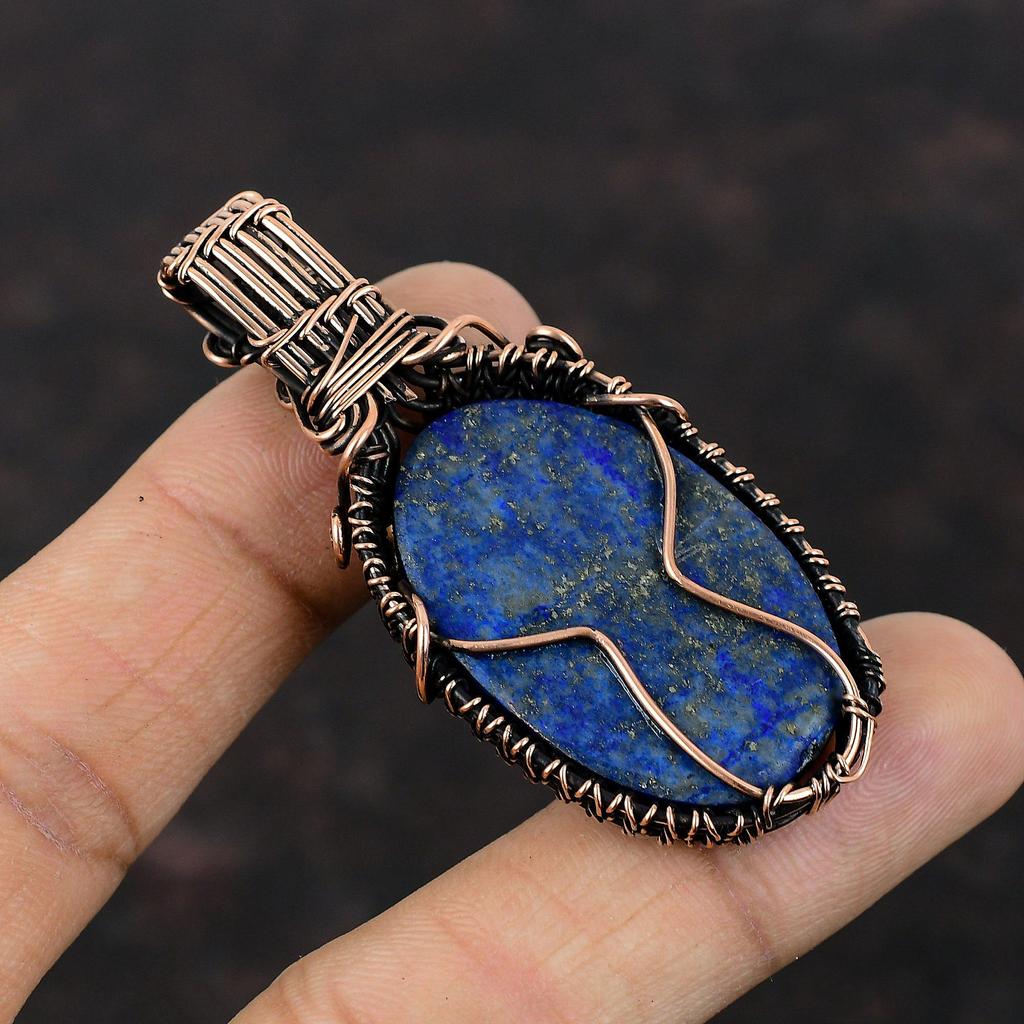 Lapis Lazuli Pendant Copper Wire Wrapped Pendant Wire Wrap Gemstone Jewelry Handmade Boho Pendant Unique Copper Design Jewelry Gift For Him