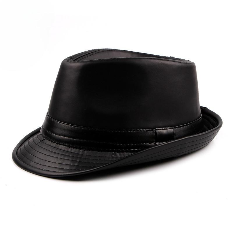 Vintage PU Leather Fedora Hat for Men Women Retro Jazz Trilby Cap British Style Curved Brim Autumn Winter Warm Gangster Hat