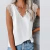 Women's V-Neck Lace Casual Solid Sleeveless Shirts Tank Tops Blouse