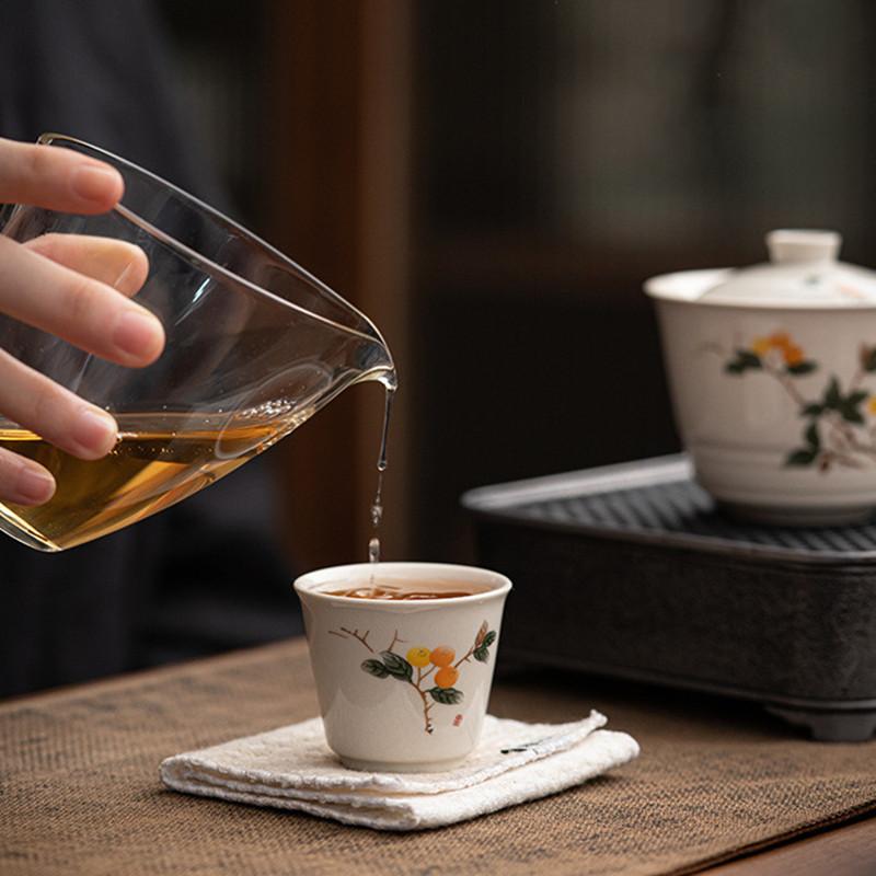 1 ks čínský retro ručně vyráběný keramický čajový šálek s ručně malovaným květinovým vzorem, čajová miska s kravatou, čajová sada Guanyin Pu'er, porcelánový čajový šálek 45ml