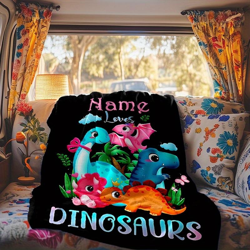 Dinosaurs Blanket Personalized Name Soft Comfortable Stylish Blanket Car Blanket Perfect For Travel Camping Outdoor Home Suitable For All Seasons