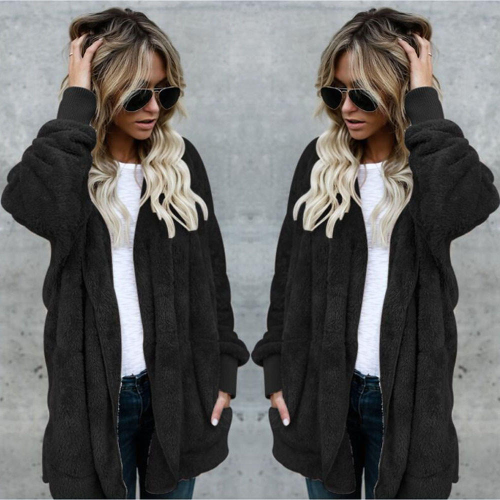 

Women Hooded Long Coat Jacket Hoodies Outwear Cardigan Coat M чорний