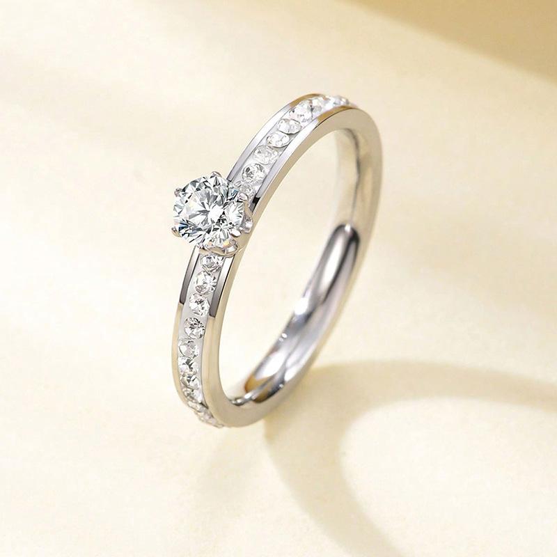 Titanium steel does not fade 4mm moissanite ring women s exquisite simple fashion versatile stainless steel jewelry no. 5