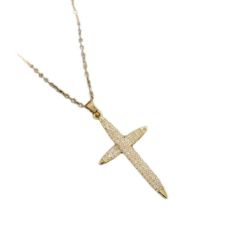 Gold-Plated Cross Pendant Necklace for Women – Durable Color, Stylish & Versatile Fashion Accessory.