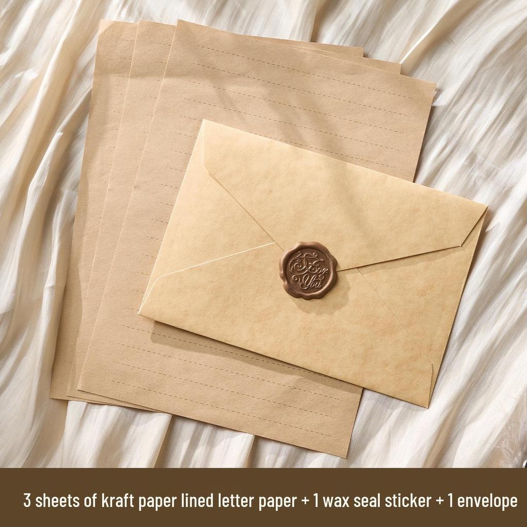 Romantic Retro Nostalgic Sheepskin Texture Stationery Set with Wax Seal Stamp for Artistic Love Letters and Invitations