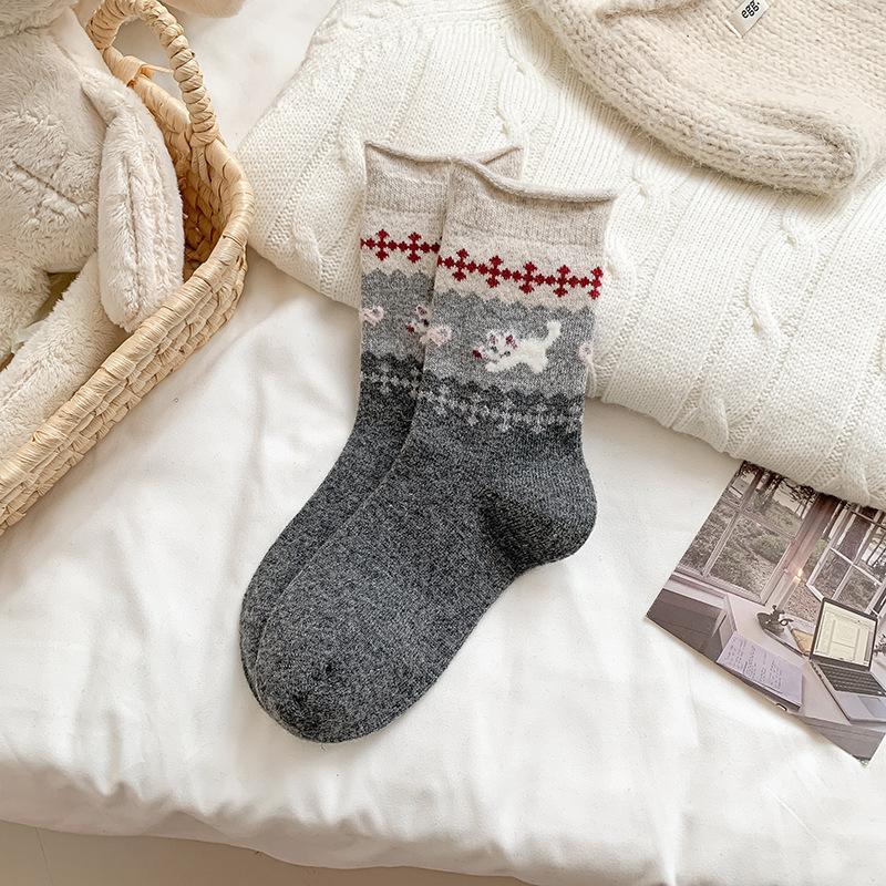 Woolen Warm Fair Island Mid-calf Women's Autumn and Winter Thickened and Fleece Cute Puppy Long Socks