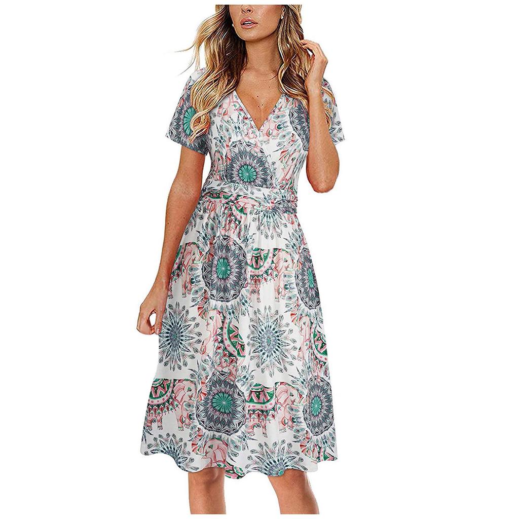 Dress for Women,Zodrq Womens V Neck Holiday Floral Print Short Sleeve Beach Party Dress Dress for Women,Zodrq Womens V Neck Holiday Floral Print Short Sleeve Beach Party Dress