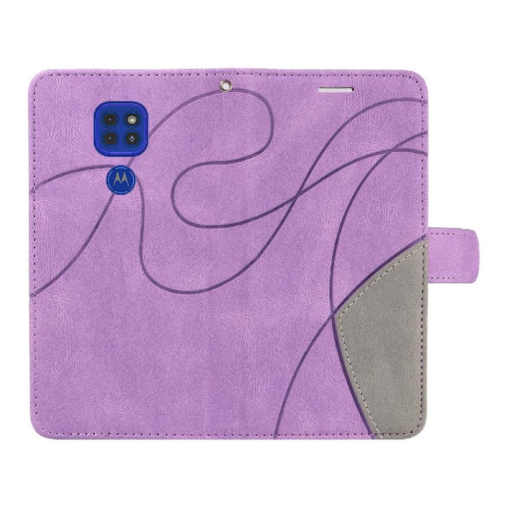 (Purple) Case For Motorola MOTO G9 Play Kickstand Protective Two-color Stitching With Card Slot Stand PU Leather Flip Folio Case