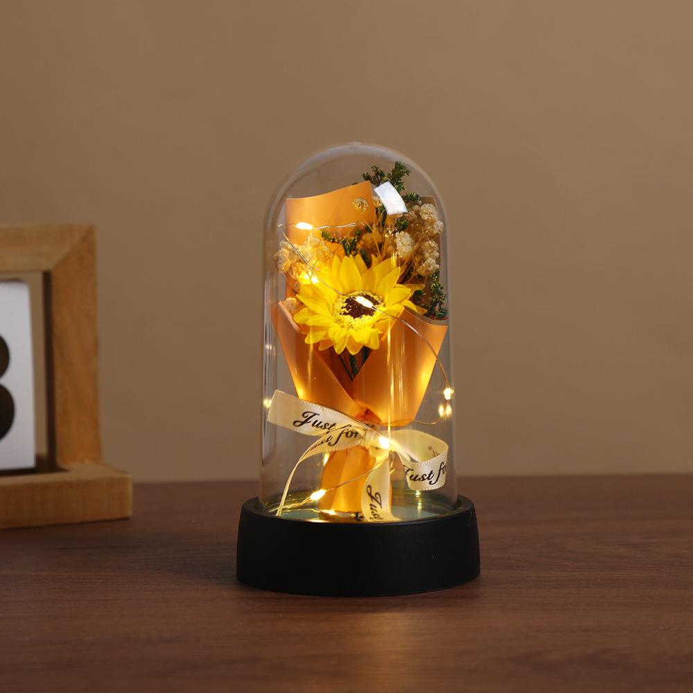 

Eternal Rose Sunflower Artificial Flower LED Light with Acrylic Cover Valentines Day Gift Wedding Party Home Room Decor Ornament жёлтый