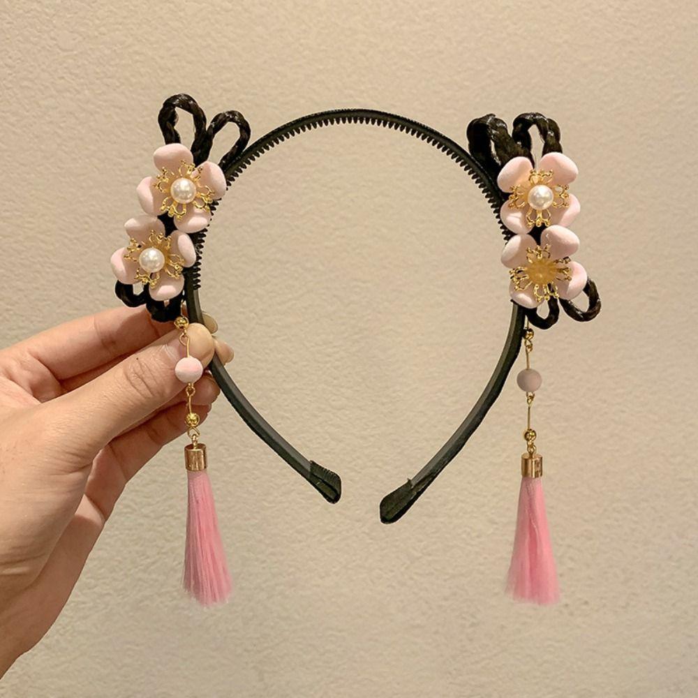 Flower Chinese New Year Headwear Braid Hair Hanfu Hair Sticks Children Wig Headband  Girls