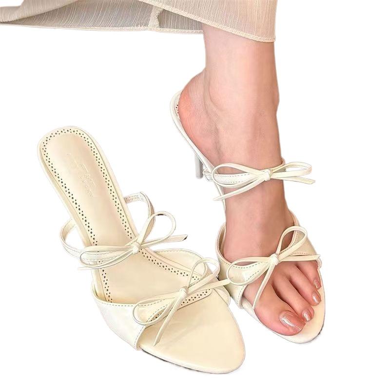 Fashion Beautiful Butterfly Knot Line with High Heels Slippers Summer New Pointed Fine Heels Open Toe Non-slip Sandals Zapatos Mujer