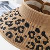 Spring and Summer Fashion Female Leopard Print Empty Top Straw Hat Sunscreen Sun Hat Paper Woven Grass Bow Large Edge Adjustable Sun Hat