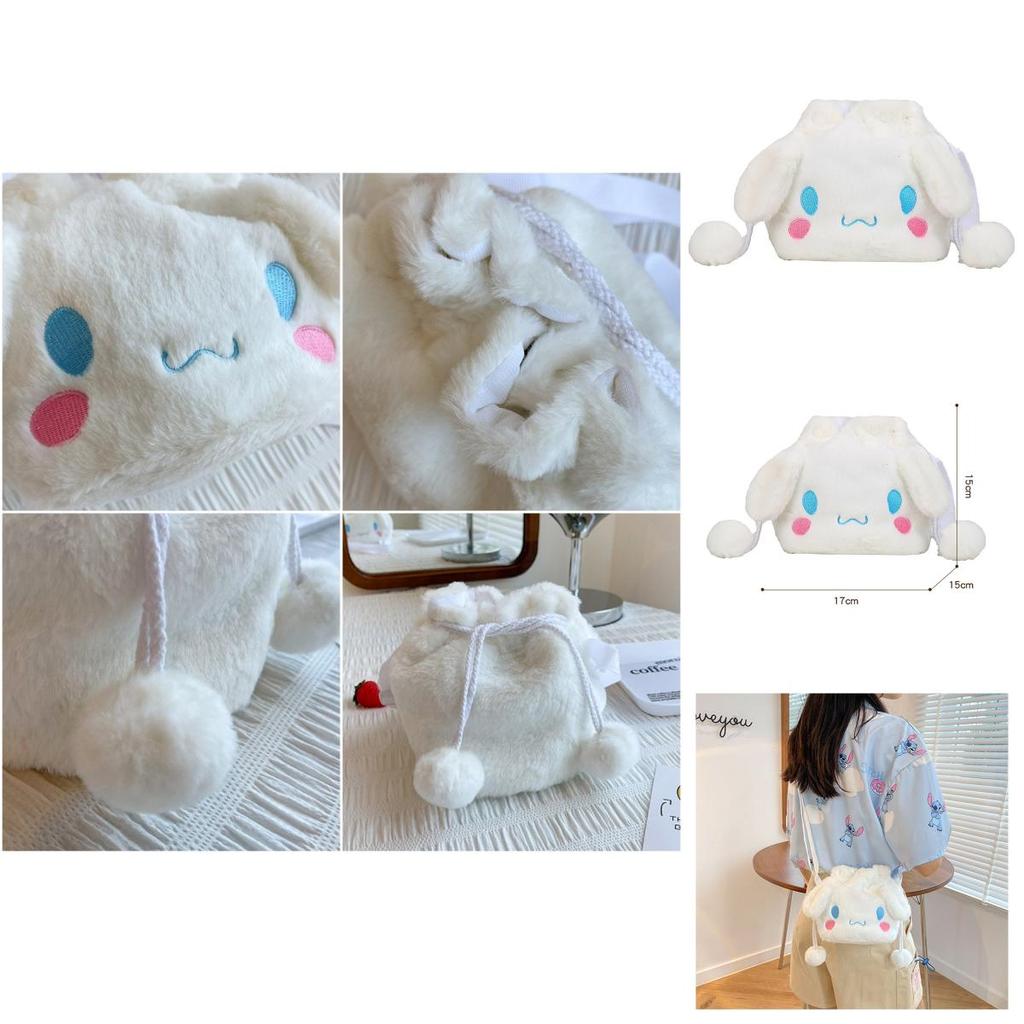 Kuromi Melody Cinnamoroll Cute Plush Drawstring Tote Bag For Girls