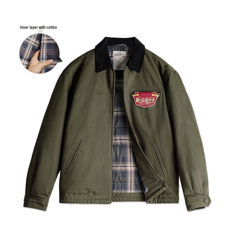 

Maden Workwear Мужская Американская Ретро Куртка Детройт J001 - Космические Исследования Охота Лацкан Верхняя Одежда для Осени и Зимы M армия зеленый