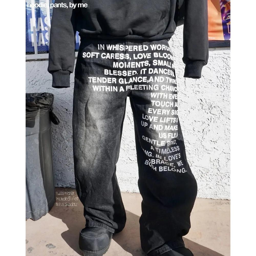 RogueWave Y2K Jeans Vintage American Pattern Letter Jeans Streetwear Gothic Harajuku Hip Hop Men Women Fashion Casual Wide Leg Jeans