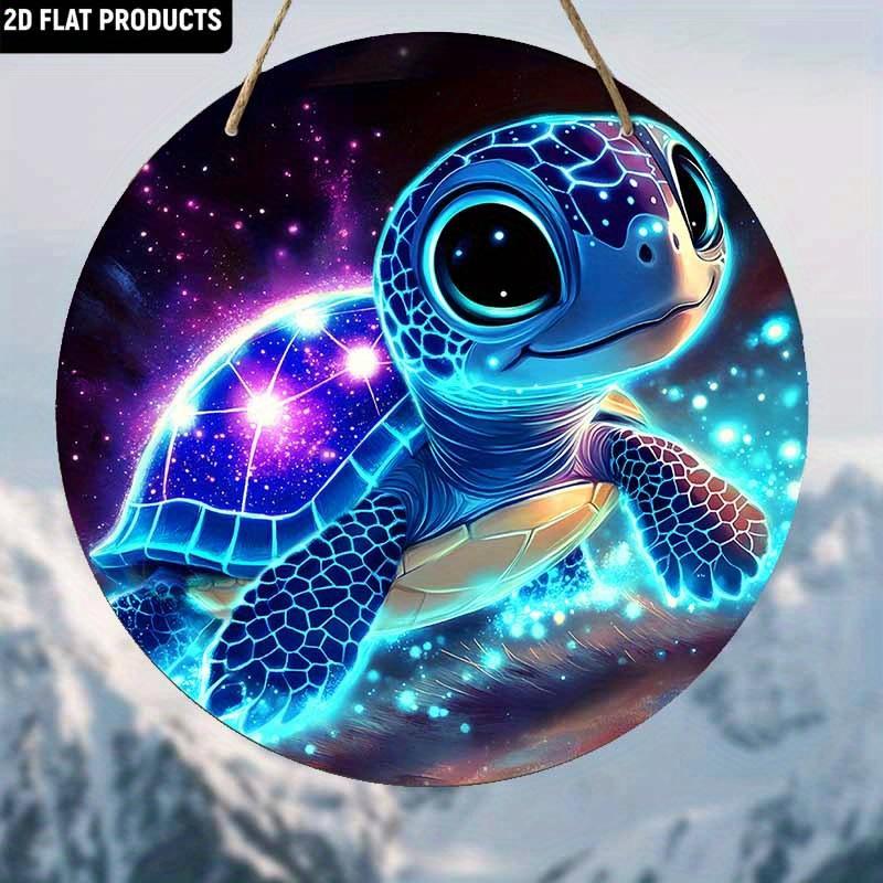 Galaxy Sea Turtle Wooden Sign, Charming Round Sign for Front Door, Wall Hanging Decor - Ideal Coastal & Space Themed Gift for Ocean Lovers