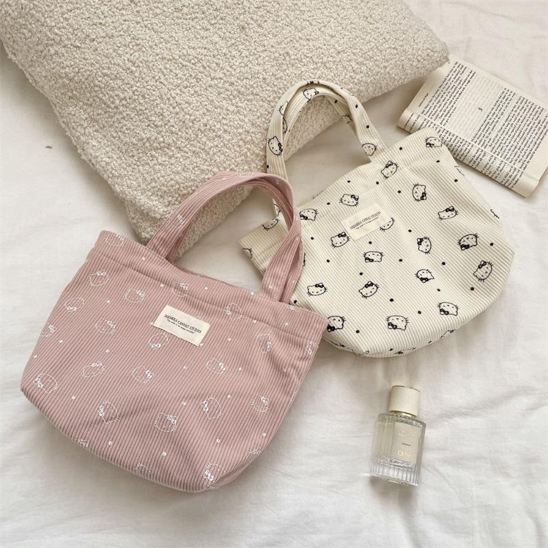 Corduroy Floral Handbag, Simple Tote Bag for Work, Lunch Bento Bag, Shopping Bag