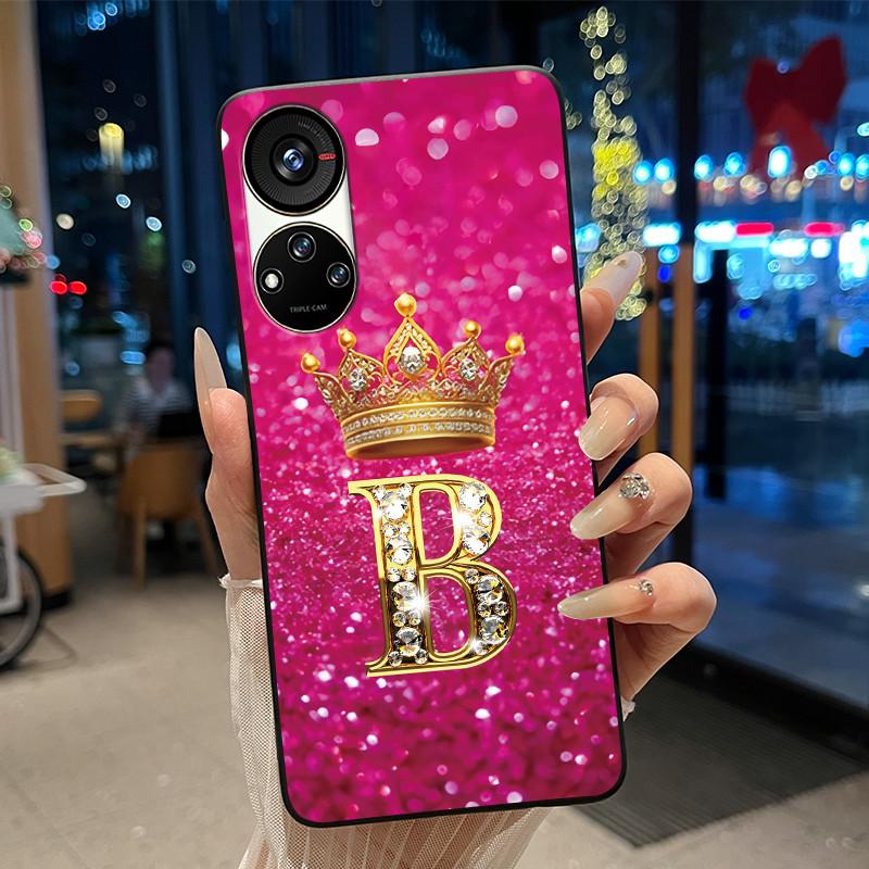 

Letter Pink Shiny A To Z Golden Crown Shockproof Phone Case For ZTE Blade V40S/Axon 40 SE/V70 Pro Casing ZTE Blade V40S