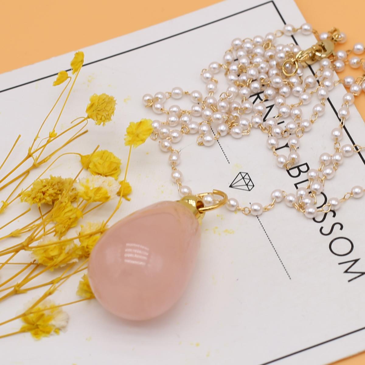 

Весенняя цепочка для свитера, ожерелье в виде флакона духов, подвеска из натурального камня, розового кварца для женщин, рождественский подарок на Хэллоуин, цепочка 80 см 19x35mm