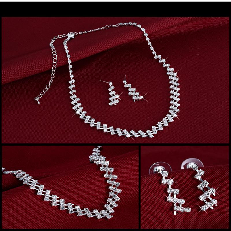 Silver Color Wedding Jewelry Set Crystal Bridal Shiny Rhinestone Jewelry Sets Elegant Necklace Earring Engagement Jewelry Set